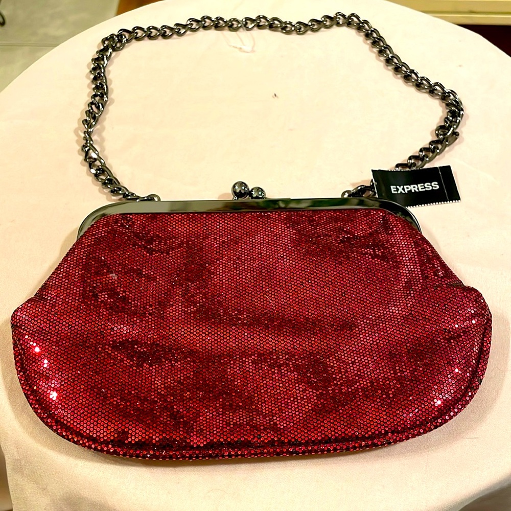 NWT red sparkly clutch from Express
